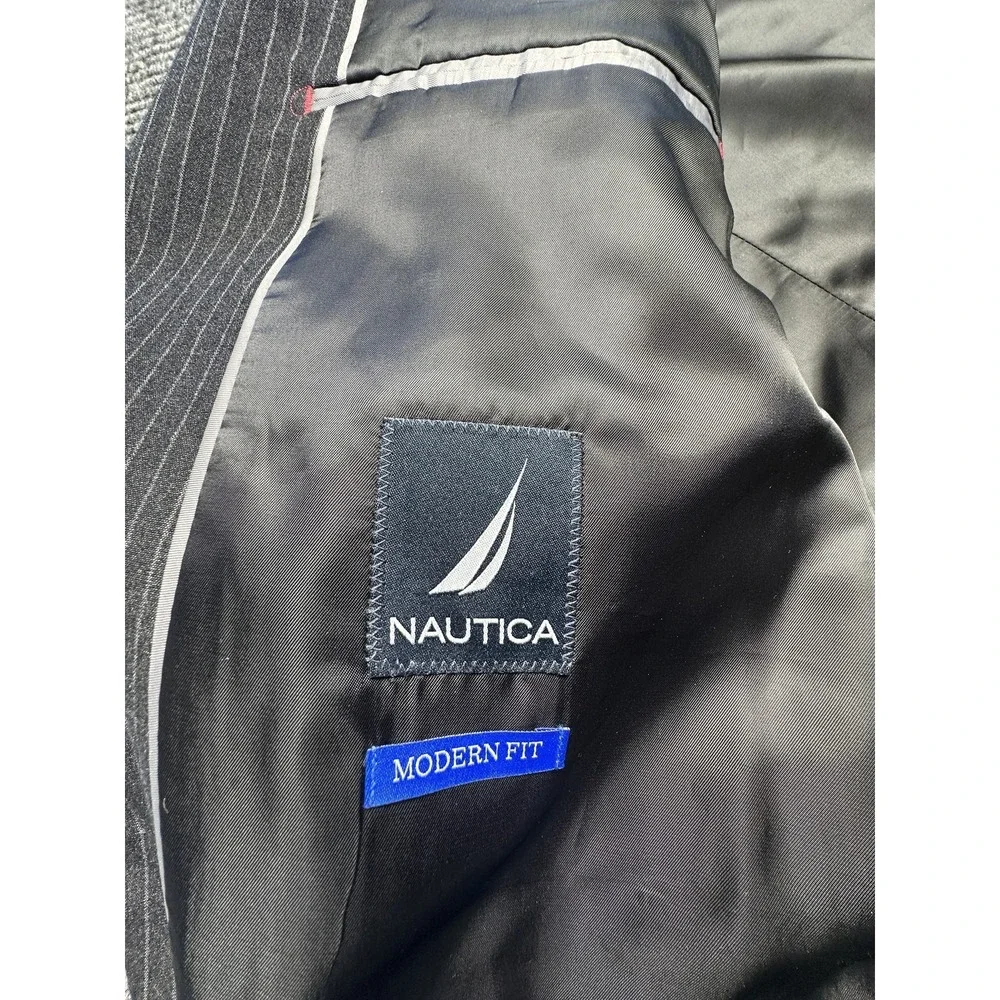 Nautica Suit‎ Jacket Mens 46 Gray Pinstripe 2 Button Blazer Stretch Business